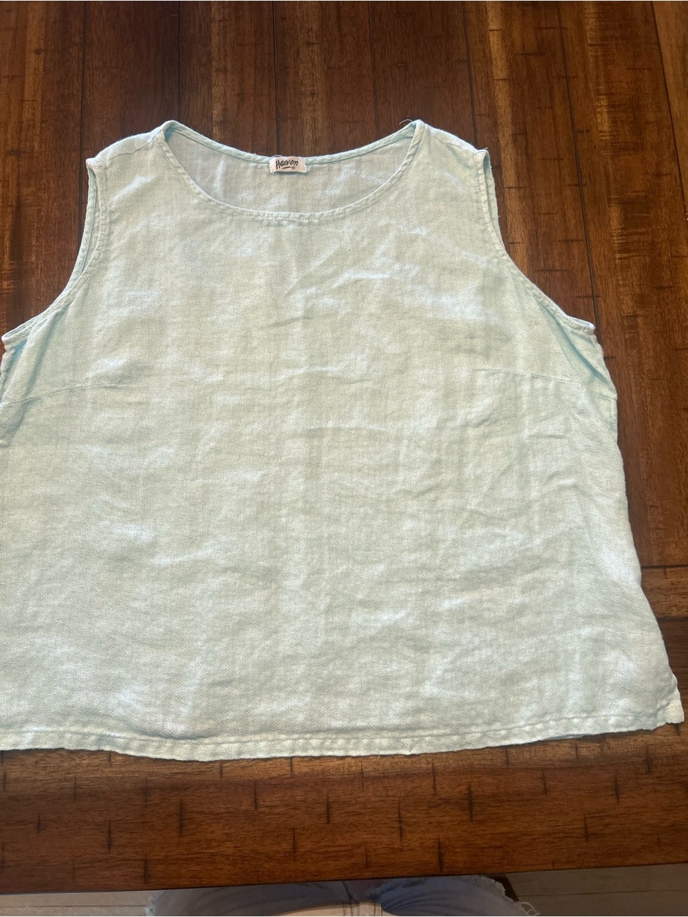 Heaven XL 100% Linen Aqua Floral Jacquard Sleeveless Top